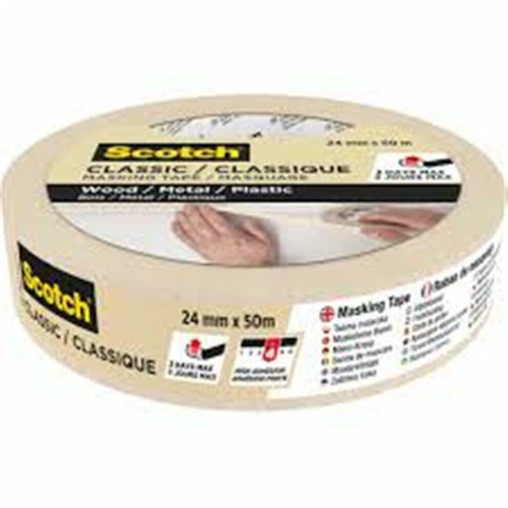 Scotch Beige Masking Tape (L) 50M (W) 24mm (3 ROLLS)