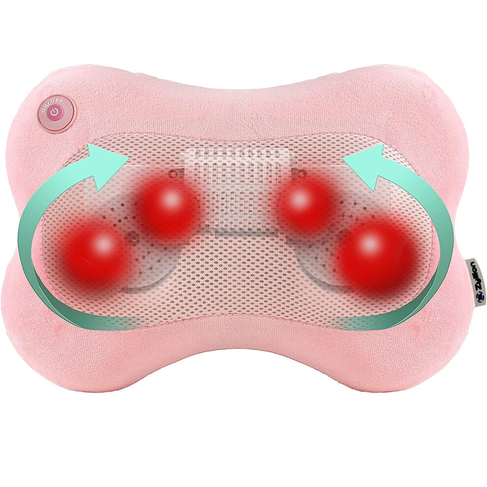 Zyllion Shiatsu Pillow Massager With Heat (Pink)