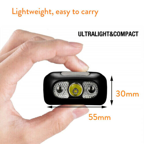 (Black) LED Motion Sensor Headlamp Headlight USB Rechargeable 2