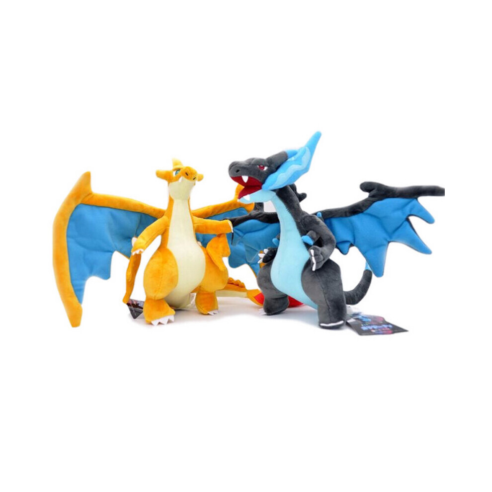(2Pcs/+Yellow) 10'' Pokemon Go Charizard Plush Mega Stuffed Doll Blue/Yellow