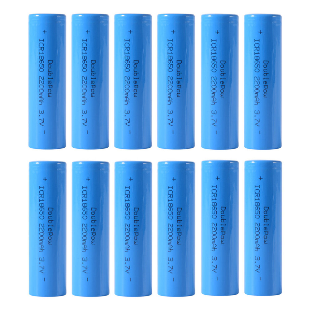 12x 3.7V 2200mAh 18650 Rechargeable Li-ion Battery Flat Top for Flashlight