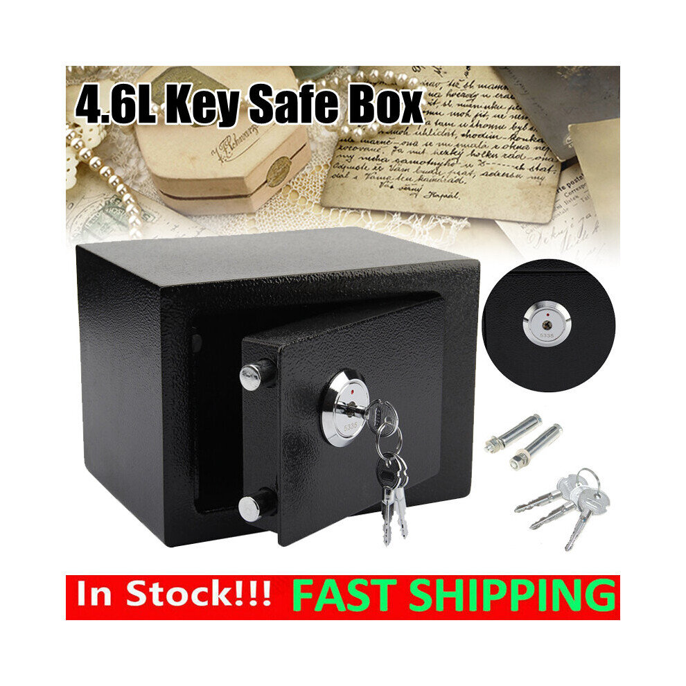 4.6L Fireproof Safe Box Security Home Office Money Cash W/Keys Black