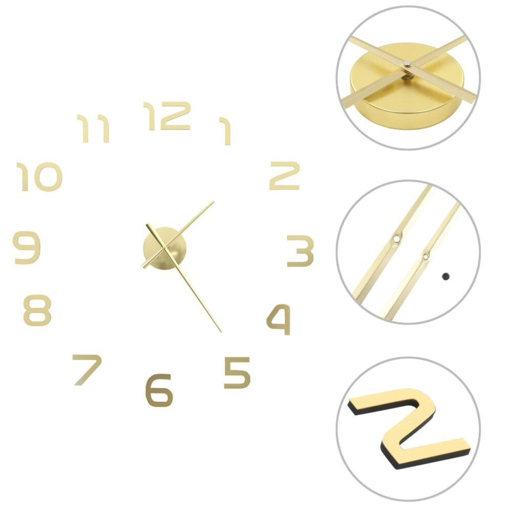 vidaXL 3D Wall Clock Modern Design 100cm XXL Gold Home Office Vanity Decor