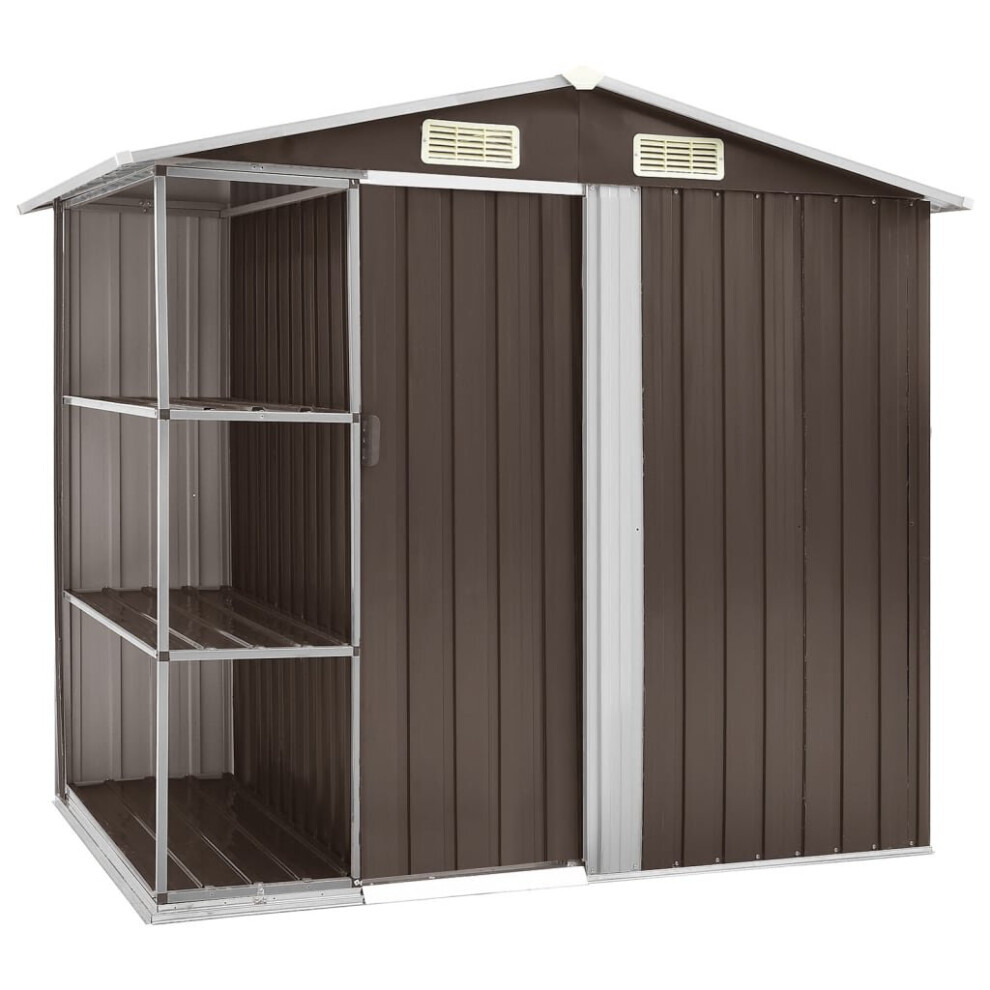 vidaXL Garden Shed with Rack Brown Iron Outdoor Storage House Tool Building