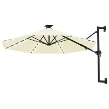 vidaXL Sonnenschirm zur Wandmontage mit LEDs 300 cm Sandweiß