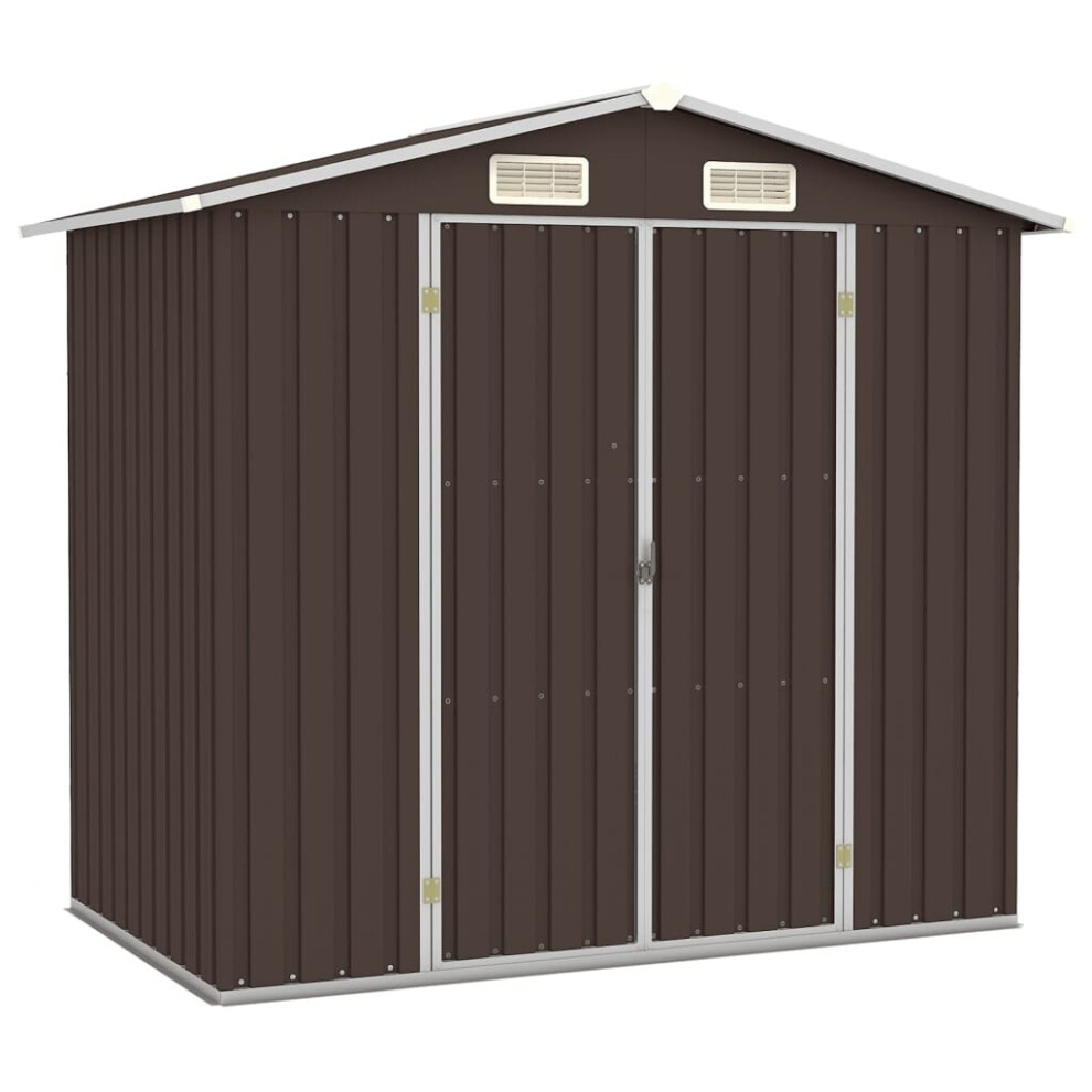 Vidaxl Garden Shed Brown Galvanised Steel Outdoor Tool Storage House Cupboard