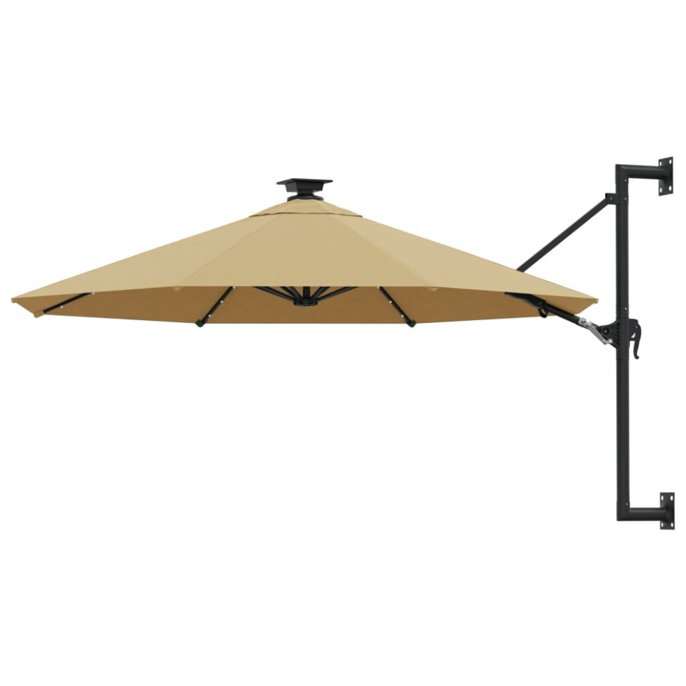 vidaXL Wall-mounted Garden Parasol with LEDs Sunshade Outdoor Umbrella Taupe