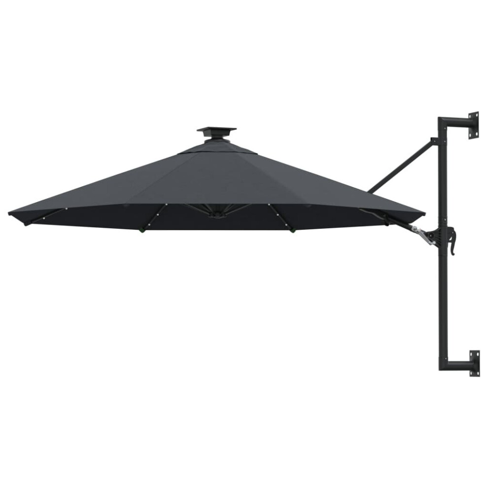 vidaXL Wall-mounted Garden Parasol with LEDs Shade Outdoor Umbrella Anthracite