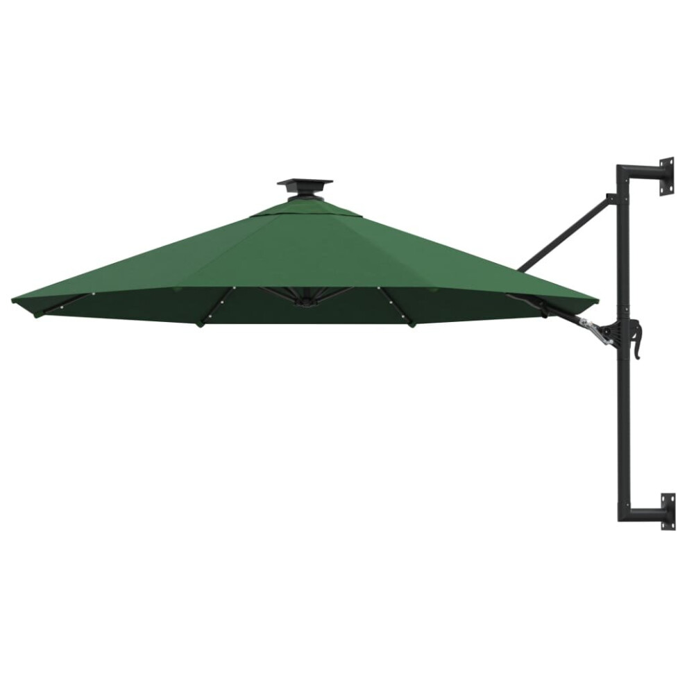 vidaXL Wall-mounted Parasol with LEDs and Metal Pole Green Patio Sunshade