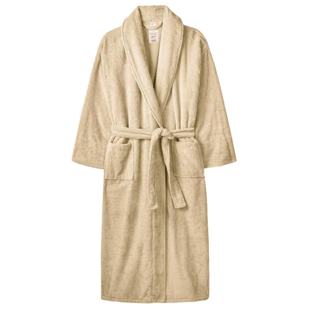 (Oatmeal) Luxury Mens Ladies Terry Toweling Bathrobe Unisex 100% Soft Cotton Dressing Gown