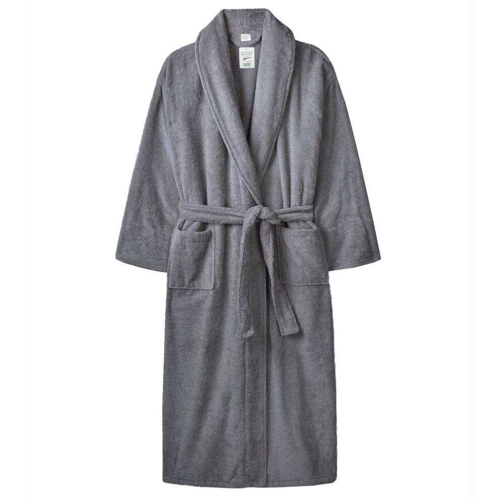 (Grey) Luxury Mens Ladies Terry Toweling Bathrobe Unisex 100% Soft Cotton Dressing Gown