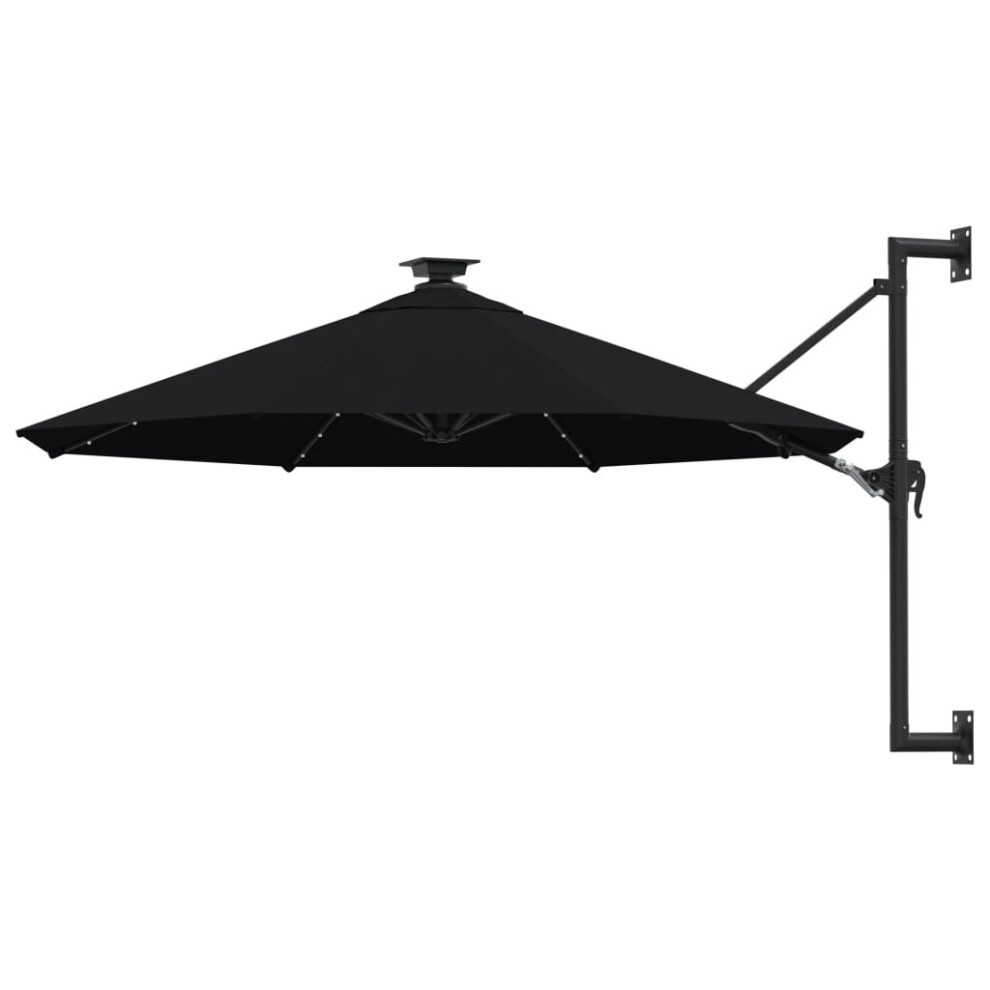 vidaXL Wall-mounted Garden Parasol with LEDs Sunshade Outdoor Umbrella Black