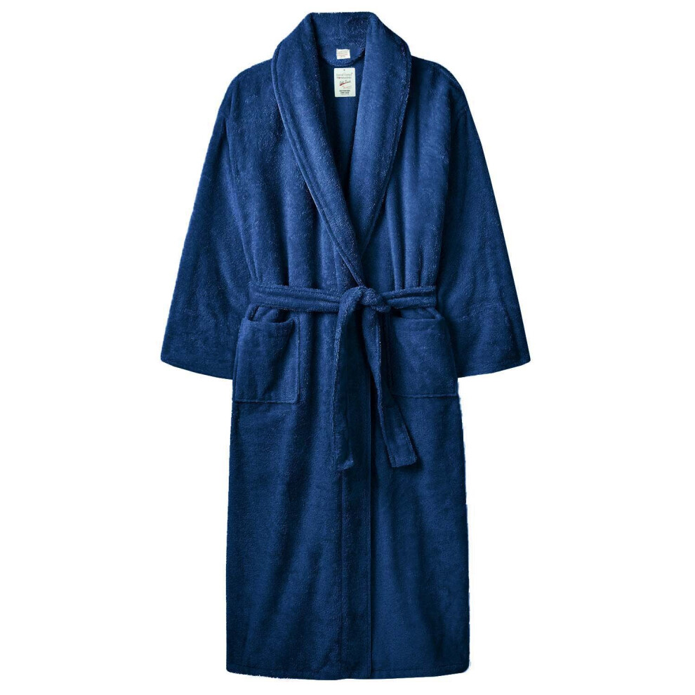 (Navy) Luxury Mens Ladies Terry Toweling Bathrobe Unisex 100% Soft Cotton Dressing Gown