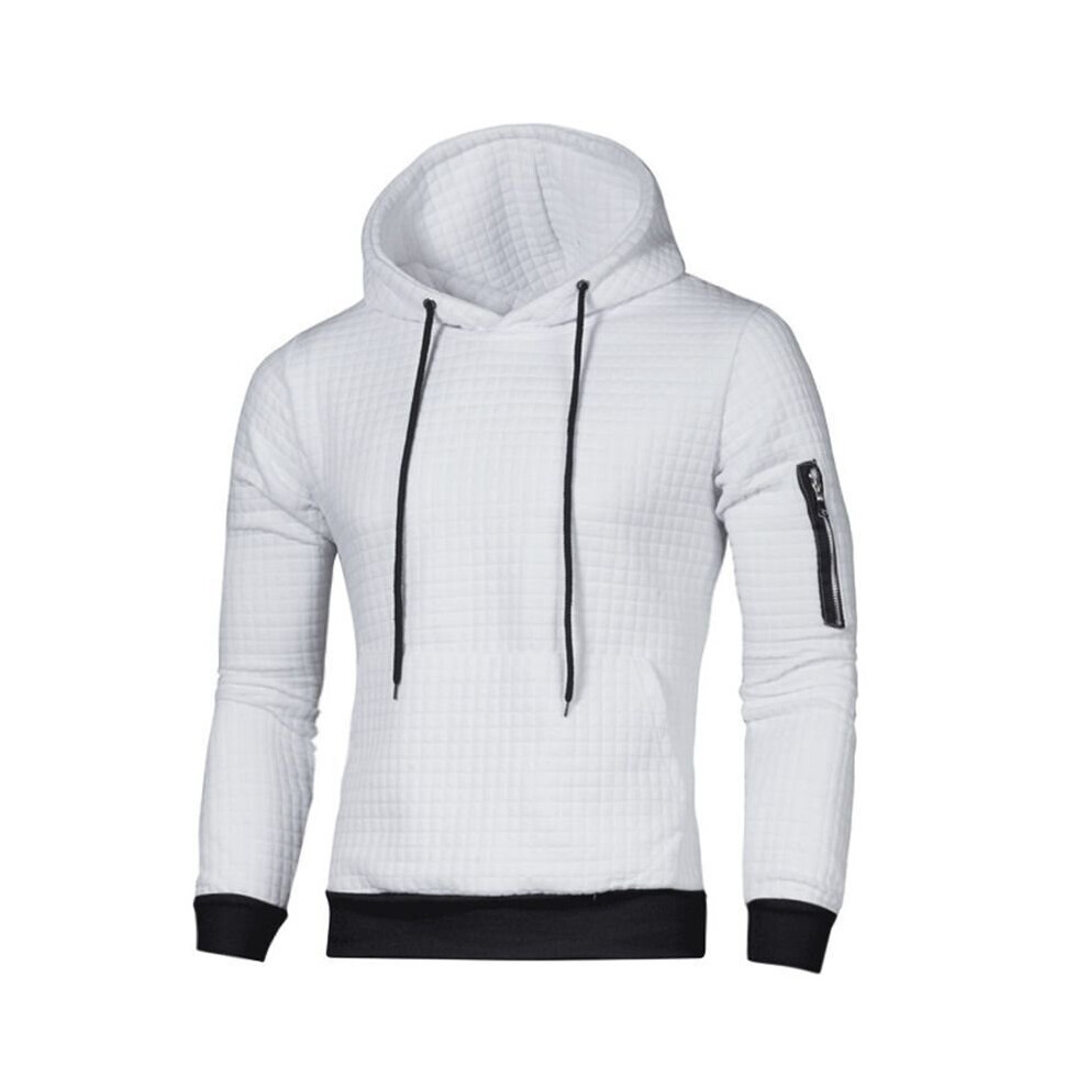 (White, L) Mens Plain Hooded Hoodie Sweatshirt Jacket Gym Sports Work Tops Pullover Jumper 