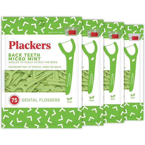 Plackers Back Teeth Micro Mint  75 Count (Pack of 4)