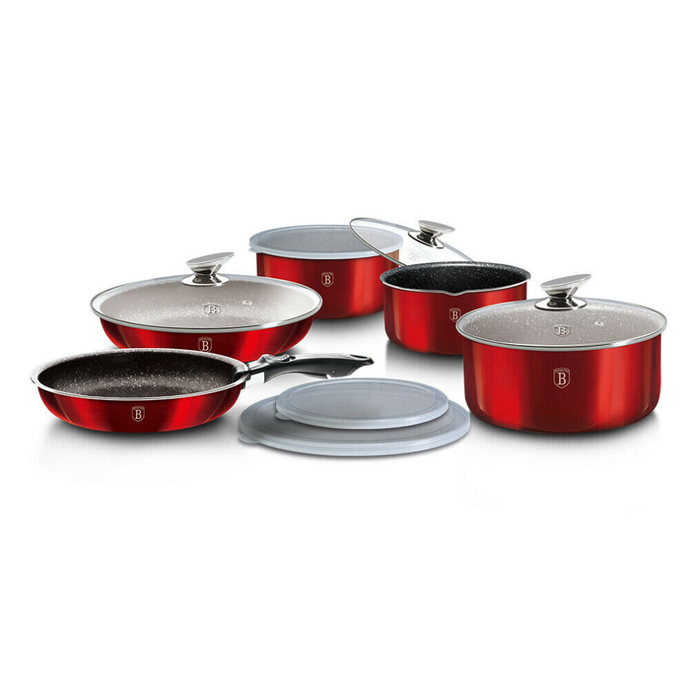 (Red) Berlinger Haus 12Pc Cookware Set Pots Pans Lids