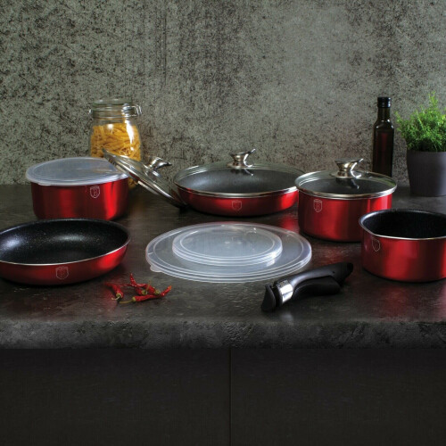 (Red) Berlinger Haus 12Pc Cookware Set Pots Pans Lids 1