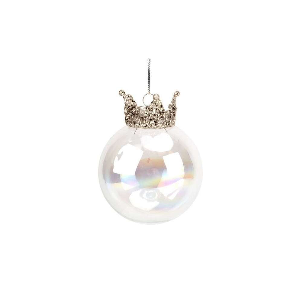 Widdop Irridensent Glass Bauble Glitter Crown Christmas Tree Decoration