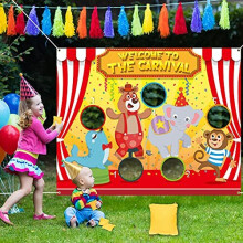 Whaline 50" x 40" Carnival Toss Game with 4 Bean Bags Circus Backdrop Throwing Game Banner Fun Carnival Outdoor Game for Kids Adults Family Theme