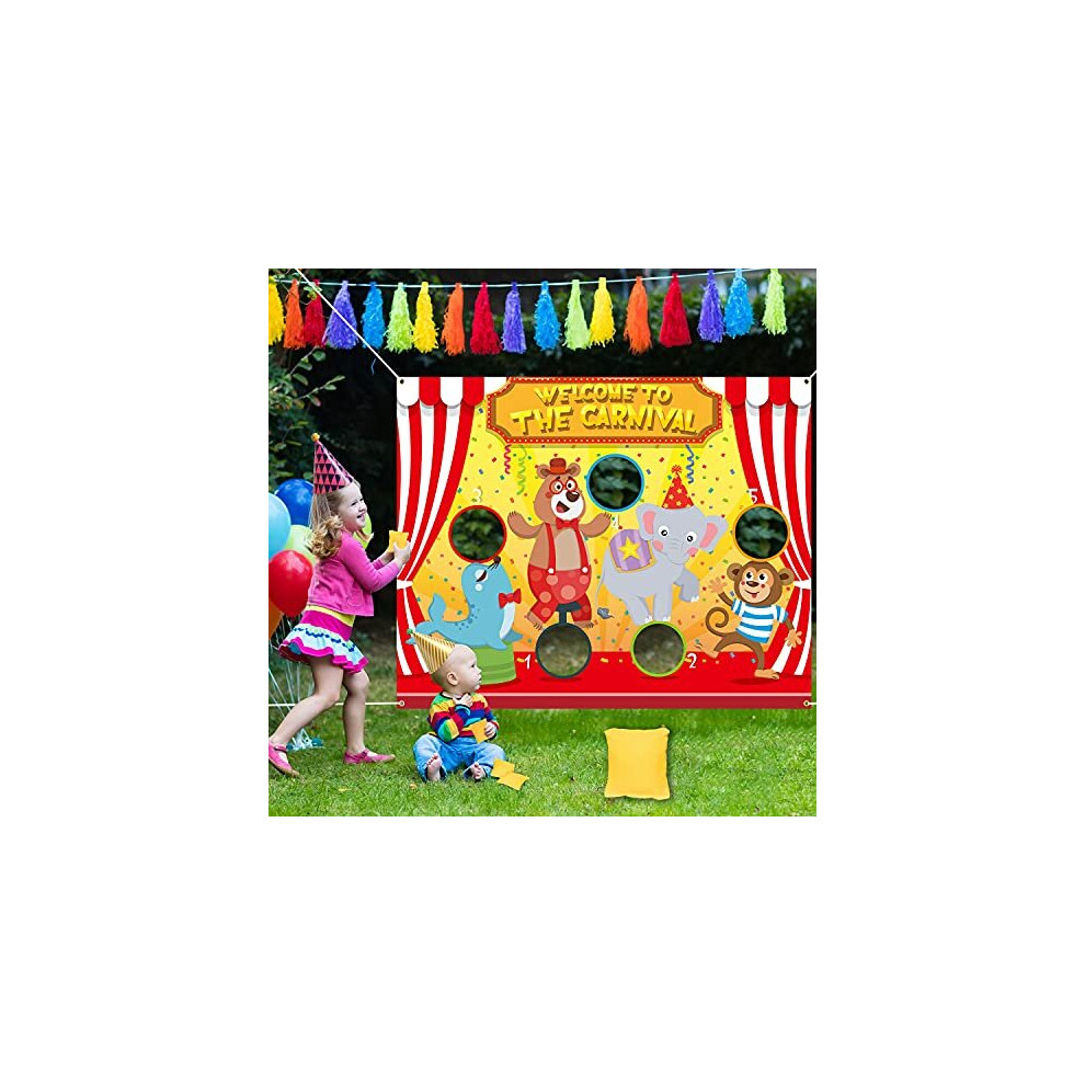 Whaline 50" x 40" Carnival Toss Game with 4 Bean Bags Circus Backdrop Throwing Game Banner Fun Carnival Outdoor Game for Kids Adults Family Theme