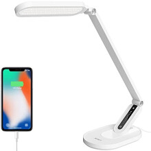 LED Desk Lamp,JKSWT Eye-Caring Table Lamps Natural Light Protects Eyes Dimmable Office Lamp with 5 Color Modes USB Charging Port Touch Control an