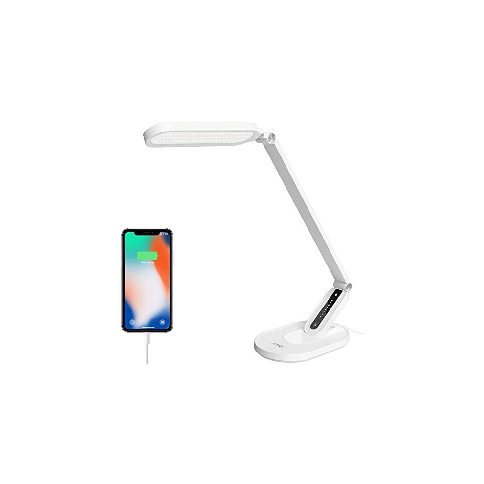 LED Desk Lamp,JKSWT Eye-Caring Table Lamps Natural Light Protects Eyes Dimmable Office Lamp with 5 Color Modes USB Charging Port Touch Control an