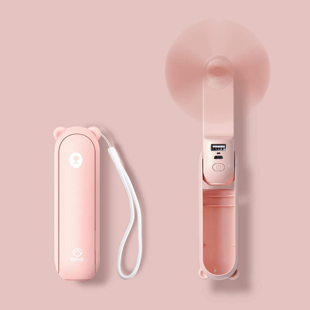 (Pink) JISULIFE Handheld Fan with 4800 mAh Powerbank Max 46 Hours Runtime,Pocket Fan Portable Battery Operated or USB Powered F