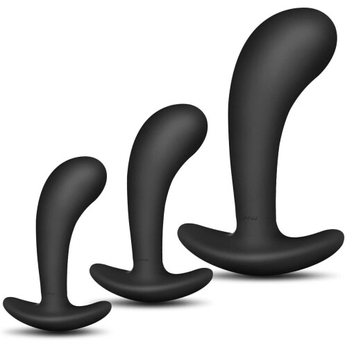 Butt Plug Trainer Kit for Comfortable Long-Term Wear, Pack of 3 Silicone Anal Plugs Training Set with Flared Base Prosta