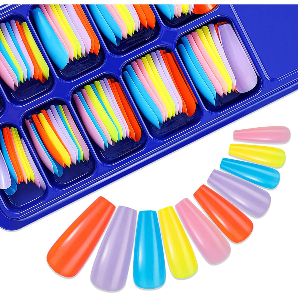 Nleader (Multicolor) Ballerina Nails Long False Nails Coffin Fake Nails Full Cover Length 100 Pieces Artificial Fingernails Tip With Case For