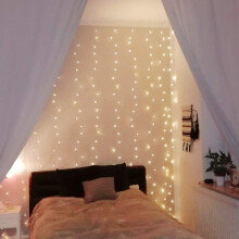 Lepro LED Curtain Lights with Remote and Hooks, 3m x 3m Bedroom Fairy Lights Mains, Warm White Waterproof Copper Wire St
