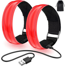 (Elastic Red) lanpard Rechargeable LED Armband | High Visibility Led Running Lights for Runners | Reflective Running Gear Light Up Arm