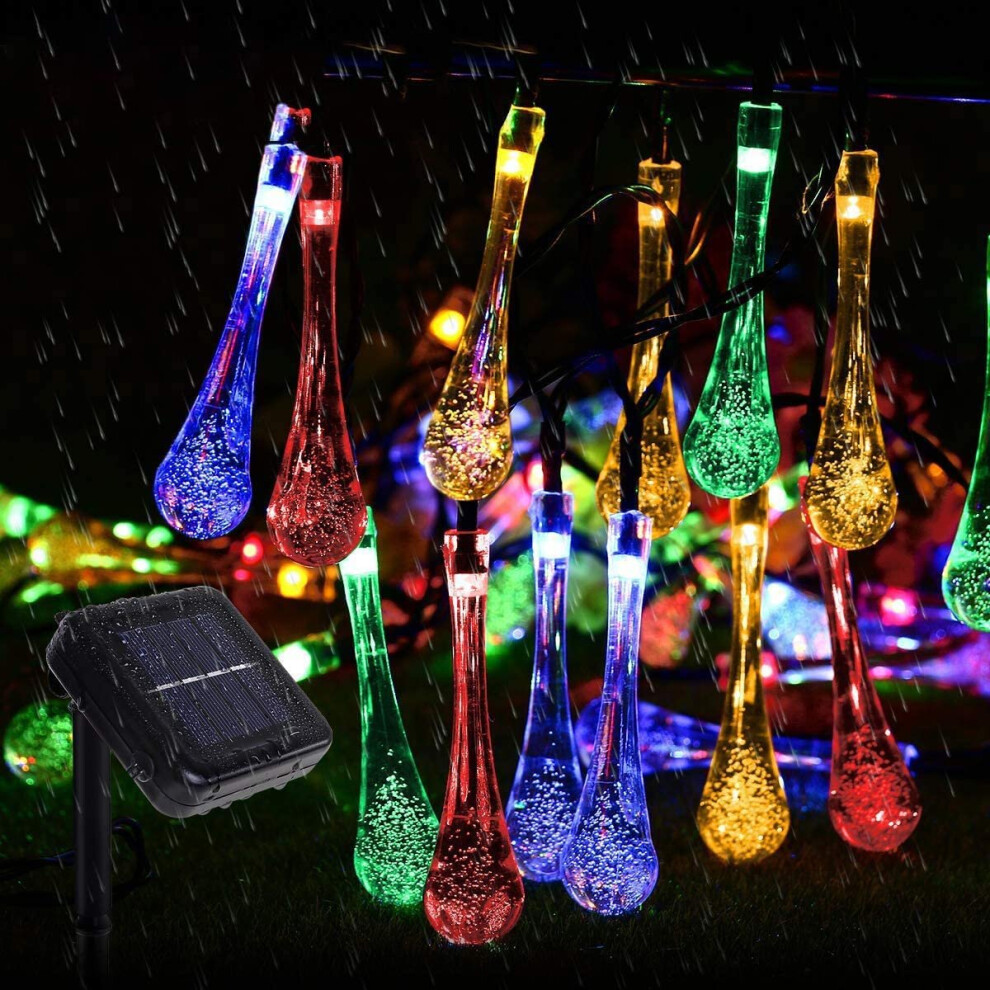 (23Ft 50LED) Solar String Lights Outdoor, 30 LED 6M/20Ft Raindrop Solar Powered Fairy Lights Waterproof 8 Modes Multicolour Festival