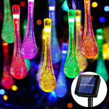 (20Ft 30LED) Solar String Lights Outdoor, 30 LED 6M/20Ft Raindrop Solar Powered Fairy Lights Waterproof 8 Modes Multicolour Festival
