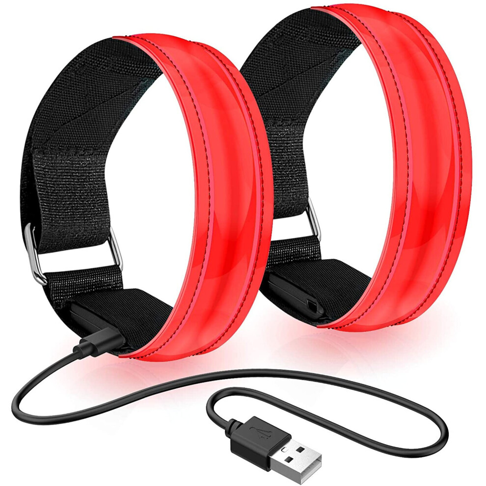 (Red) Lanpard Rechargeable Led Armband | High Visibility Led Running Lights For Runners | Reflective Running Gear Light Up Arm Red 779484704789