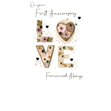 1st Wedding Anniversary  Greeting Card Hand-Finished Champagne Range Cards
