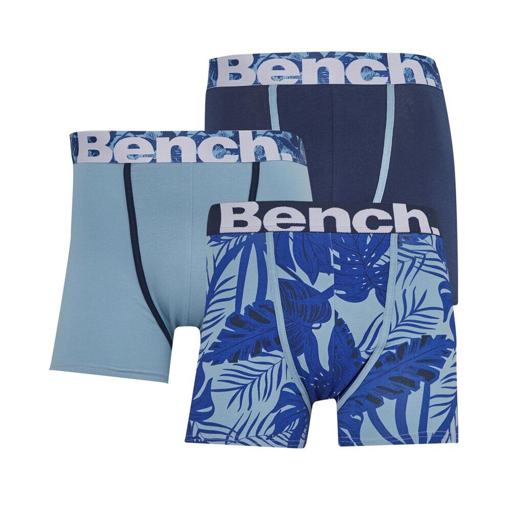 (Blue/Grey, S) Bench 3 Pack Designer Men's Boxer Shorts Gift Set