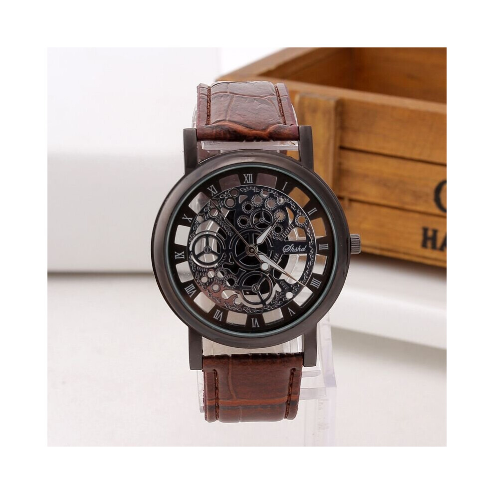 (Black Brown) Men's Fashion Luxury Stainless Steel Quartz Military Sport Dial Wrist Watch