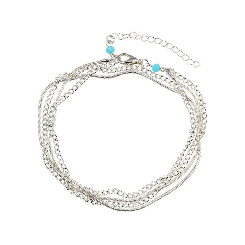 (Silver) Women Turquoise Charm Anklet Ankle Bracelet Chain Sandal Beach Foot Jewelry Gift