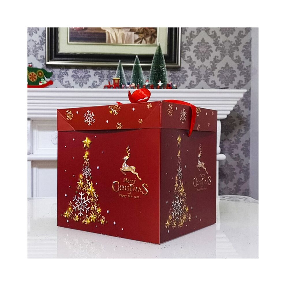 (Red, 10x10cm) 3PCS Premium Large Christmas Gift Box With Lid & Ribbon Xmas Present Square Box