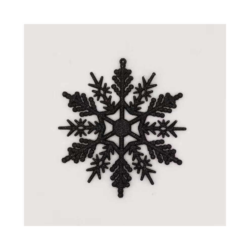 (Black-12pcs) 12Pcs Christmas Tree Hanging Decoration Baubles Glitter Xmas Snowflake 10cm