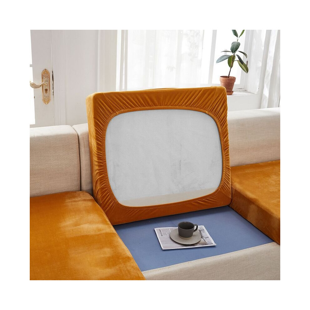 (Orange, 1 Seater) Velvet Sofa Seat Cushion Cover Couch Slip Covers Protector Dining Room Furniture