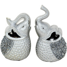 Silver Pair Of Elephant Sparkle Ornament Bling Crushed Diamond Gift