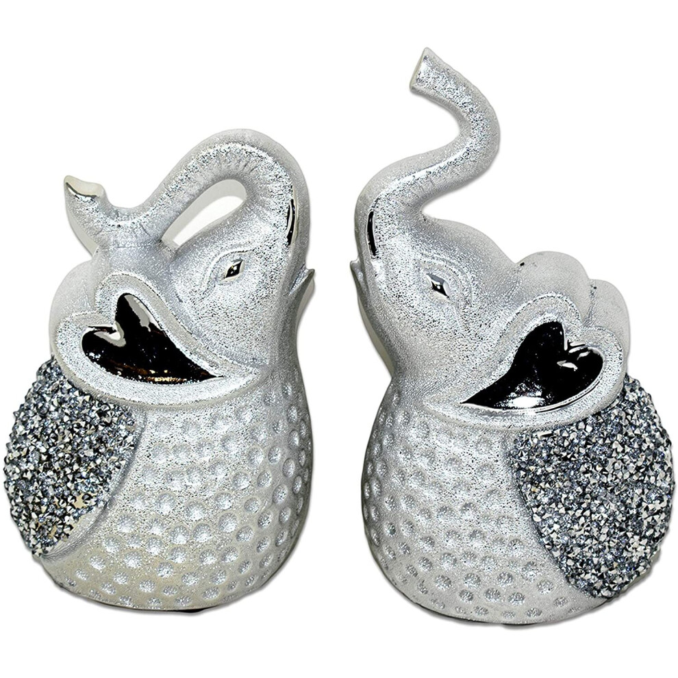 Amg Silver Pair Of Elephant Sparkle Ornament Bling Crushed Diamond Gift
