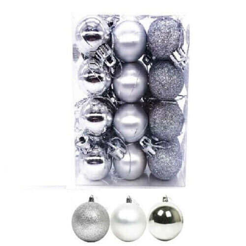 (Silver) 24xChristmas Xmas Tree Balls Ornament Baubles Dec.
