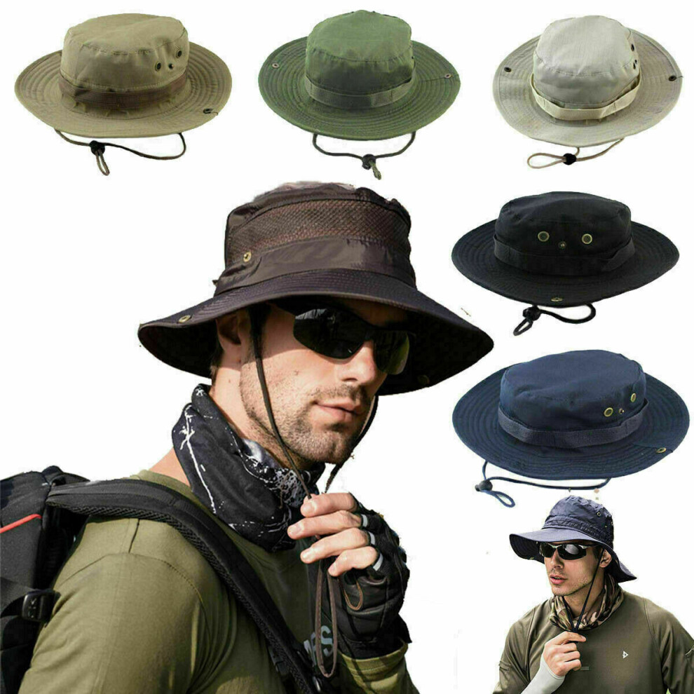 (Black) Outdoor Safari Bush Boonie Wide Brim Fishing Cap