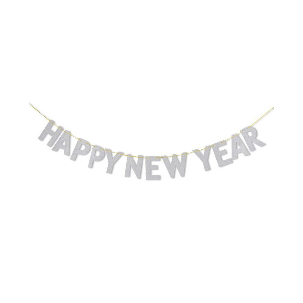 (Happy New Year Silver) Merry Christmas Happy New Year Banner Bunting Hanging XMAS Party Home Decoration