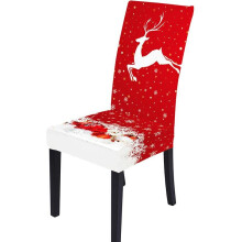 (White Deer) Christmas Chair Cover Elastic Printed Xmas Dining Room Party Banquet Home Decor