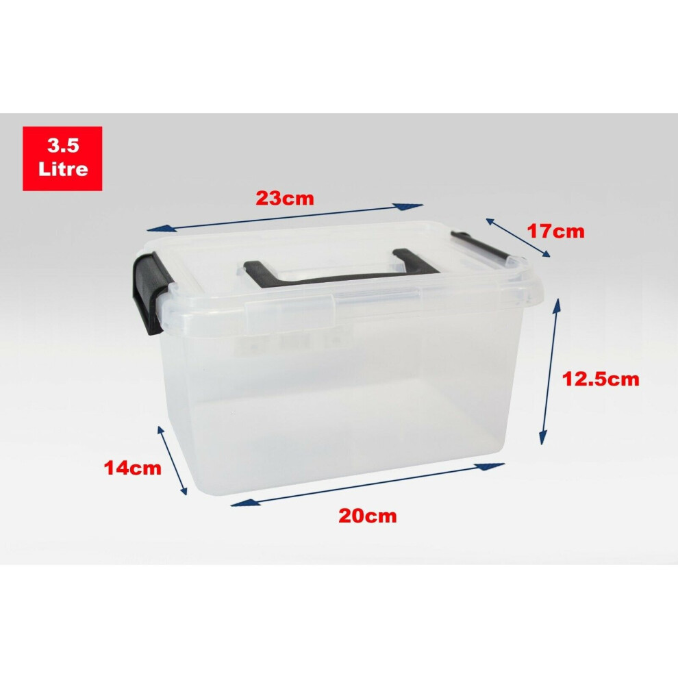 (Set of 10, 3.5 Litre) Clear Plastic Storage Boxes With Black Lids Home