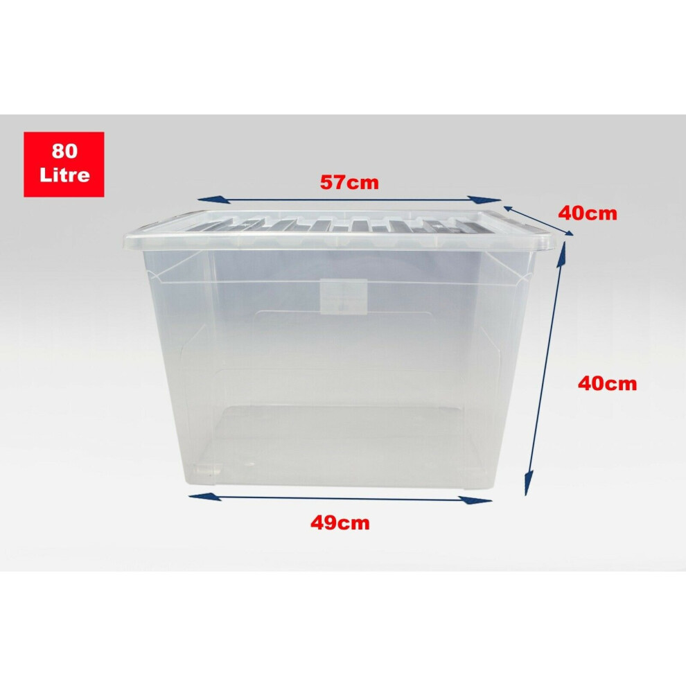 Viss (Set Of 5, 80 Litre) Clear Plastic Storage Boxes With Lids Home Black
