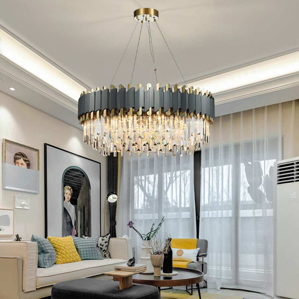 Dark Carbon and Gold Postmodern Pendant Chandelier Genuine K9 Crystal Metal Body 8 Bulbs (E14)